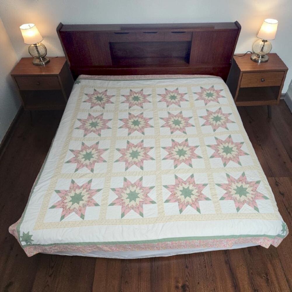 Vintage Lone Star Quilt Patchwork Coverlet 82x82" Cutter READ - Picture 2 of 12